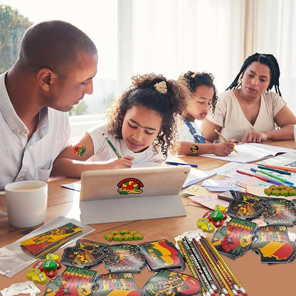 218 PCS Black History Month Party Favors Happy Juneteenth Party Classrooms Exchange Stationery Giveaways Sets Class Reward Prizes Pencils Erasers Stickers for African American Party Supplies (BHM)