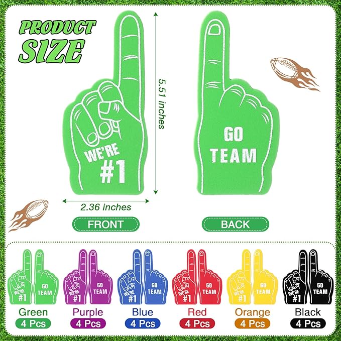 Aoriher 120 Pcs Football Sport Balls Party Favors Set Serve 24, Football Goodie Foam Finger Mini Stress Ball Slap Bracelet Charm Bracelet Stamp for Kids Party Supplies