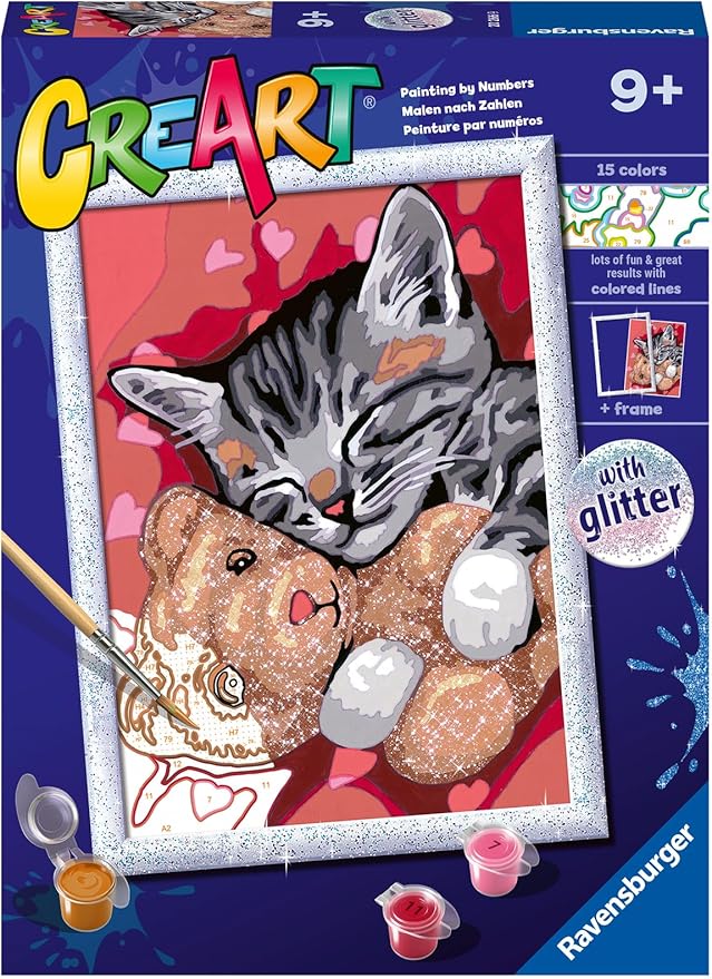 Ravensburger Peaceful Kitten Paint by Numbers Kit for Kids - 20266 - Painting Arts and Crafts for Ages 9 and Up