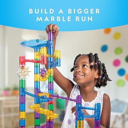 NATIONAL GEOGRAPHIC Glowing Marble Run Expansion Pack - 5 Glow in The Dark Glass Marbles, 20 Construction Pieces, UV Light, Great Creative STEM Toy for Girls and Boys