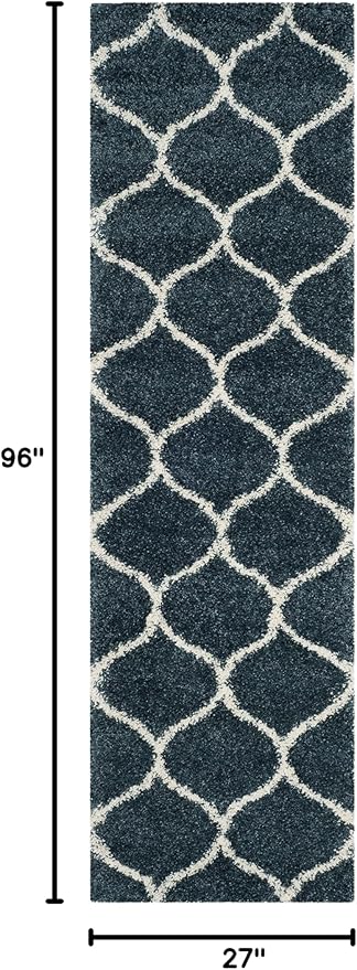 SAFAVIEH Hudson Shag Collection Runner Rug - 2'3" x 8', Slate Blue & Ivory, Trellis Design, Non-Shedding & Easy Care, 2-inch Thick Ideal for High Traffic Areas in Living Room, Bedroom (SGH280L)