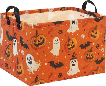 HIYAGON Halloween Pumpkin Basket for Boys & Girls - Trick or Treat & Party Decor - Rectangular Storage Bin Organizer