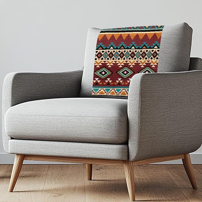 Aztec Retro Headrest Covers for Recliners Washable Couch Headrest Covers Wrinkle Resistant Sofa Headrest Slipcovers Furniture Protector for Home, Office & Theater Seat 2pcs