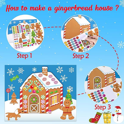 32PCS Make-a-Gingerbread House Stickers for Kids - Christmas Party Game/Craft/Activity/Favor/Supplies - 16 Finished Products