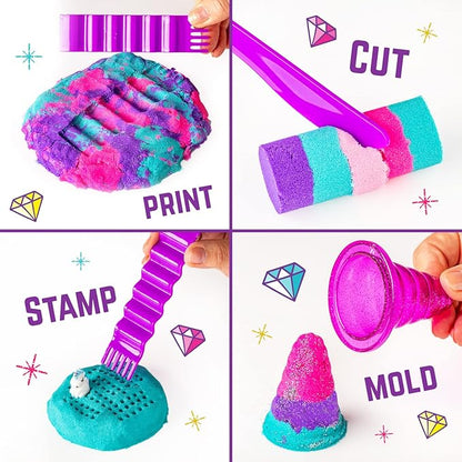 GirlZone Unicorn Sensory Bin Kingdom Sand Art Kit, 2lbs Moldable Colored Sand, 7 Tools for Kids, Rainbow Sand, Imaginative Playtime, Sensory Fun, Ideal Birthday & Holiday Gifts for Girls on Easter