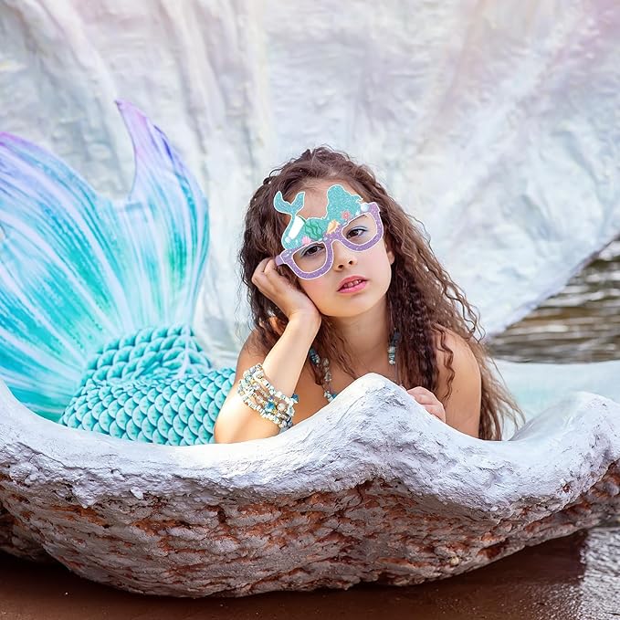 32 Pcs Mermaid Party Decorations Mermaid Paper Glasses Frame Under the Sea Photo Booth Props Mermaid Eyeglasses for Girls Summer Beach Theme Birthday Party Baby Shower Favors Supplies