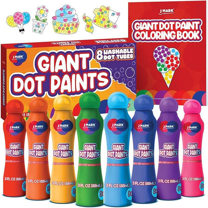 J MARK Jumbo Washable Dot Markers for Toddlers –Dabbers (3 Oz each) with Educational Activity Book – Dot Markers Washable -Easy Grip Bingo Daubers for kids, Arts Crafts Dot Markers for Kids