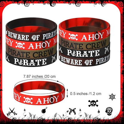 Capoda 24 Pieces Pirate Silicone Bracelets Ahoy Matey Caribbean Rubber Wristbands Skull Pirate Ship Party Favors for Girls Boys Pirate Theme Birthday Party Decorations Halloween Party Supplies