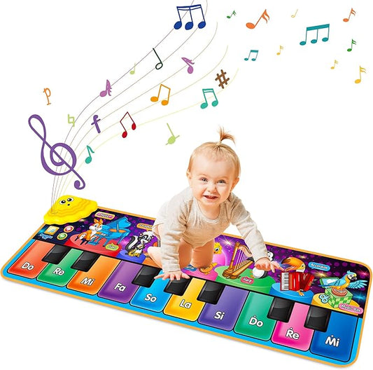 Kids Musical Piano Mats with 25 Music Sounds,Musical Toys Baby Floor Piano Keyboard Mat Carpet Animal Blanket Touch Playmat Early Education Toys for 1 2 3 4 5 6+ Year Girls Boys Toddlers