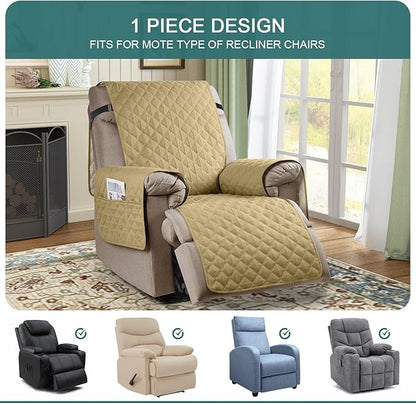Ruaozz 100% Waterproof Recliner Chair Cover Non-Slip Oversized Reclining Cover for Large Recliner Chair Washable Chair Seat Cover with Elastic Straps for Kids, Dogs, Pets (Sand, 28'')