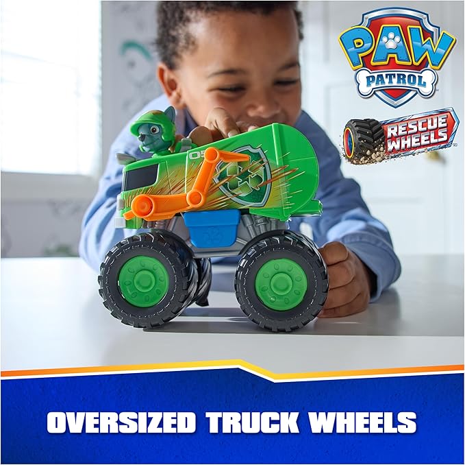 Paw Patrol: Rescue Wheels Rocky’s Recycle Truck, Toy Truck with Projectile Launcher and Collectible Action Figure, Kids Toys for Boys & Girls Ages 3+