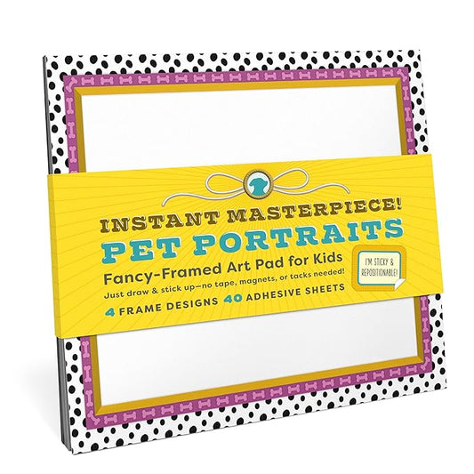 Knock Knock Kids Instant Masterpiece! Pet Portraits Sticky Art Pad: Fancy-Framed Art Pad for Kids (40 Adhesive Sheets, 10 Each of 4 Styles), 10 x 8-Inches