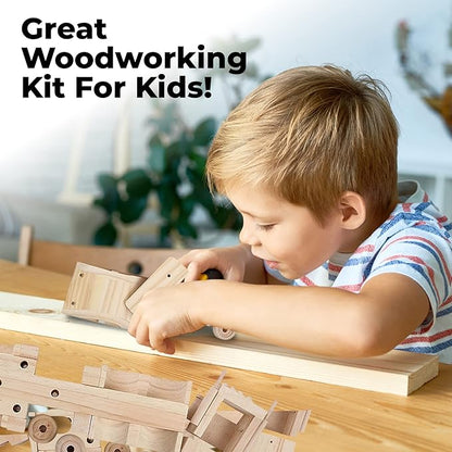 Kraftic Woodworking Building Kit for Kids and Adults, 3 Educational DIY Carpentry Construction Wood Model Kit STEM Toy Projects for Boys and Girls - Wooden Military Vehicle, Excavator and Bird-Feeder