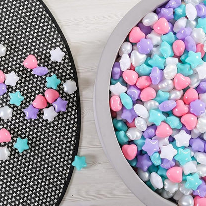 GOGOSO Ball Pits Balls for Toddlers, 100 Stars Hearts Florid Shapes Ball, Flowers Plastics Balls for Bounce House, Pastel Ball for Kids Birthday Party Xmas Friendship Bracelet Banner Decor