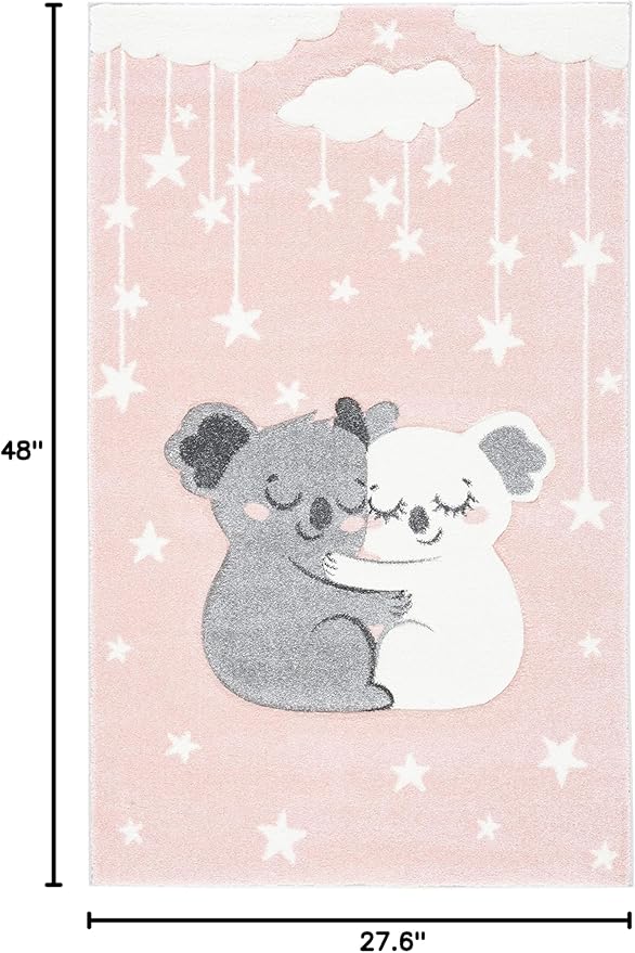 SAFAVIEH Carousel Kids Collection Accent Rug - 2'3" x 4', Pink & White, Koala Design, Non-Shedding & Easy Care, Ideal for High Traffic Areas for Boys & Girls in Playroom, Nursery, Bedroom (CRK195U)