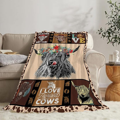 Highland Cow Throw Blanket Gifts for Women Adults Cattle Animal Print Ultra Soft Cozy Plush Fleece Warm Lightweight Living Room Couch Bed Dorm Chair Sofa Decor 40''X50''