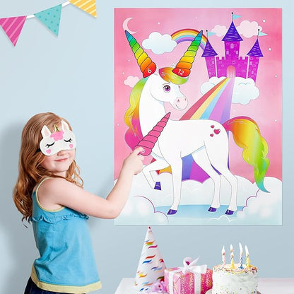 JOYIN Pin The Unicorn Horn Game, 24 Pcs 21'' x 28'' Unicorn Themed Party Games Party Supplies Birthday Party Decorations for Kids Girls
