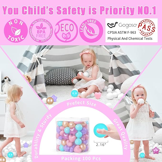 GOGOSO Shape Ball Pits Balls, Star Heart Plastic Play Balls for Toddlers Kids Children, DIY Giant Friendship Bracelet Banner