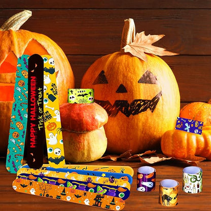 Halloween Slap Bracelets for Kids, 100 Halloween Bracelet Toys Bulk For Kids Girls Boys, Trick or Treat Party Favors, Classroom Prizes, Exchanging Gifts, Halloween Party Gift Treat Bag Filler Supply