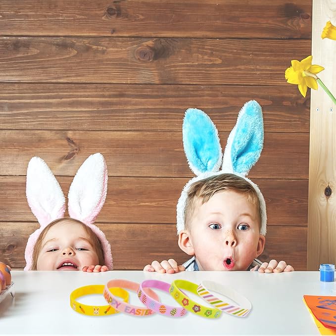 AnyDesign 35Pcs Easter Silicone Bracelets Easter Bunny Rabbit Egg Flower Carrot Rubber Wristband Pastel Spring Holiday Bracelet for Party Favor Supplies Goodie Bag Fillers