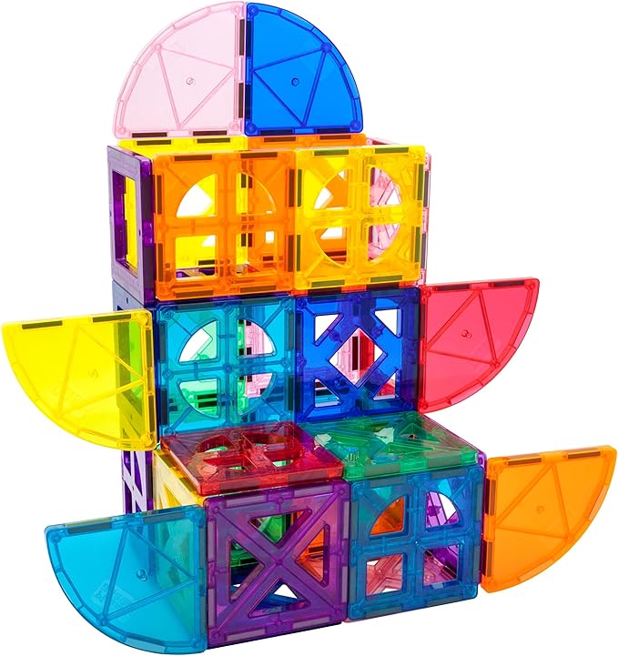 PicassoTiles Magnetic Building Block Quarter Round and Window Set Magnet Construction Toy Educational Kit Engineering STEM Learning Playset Child Brain Development Stacking Blocks Playboards