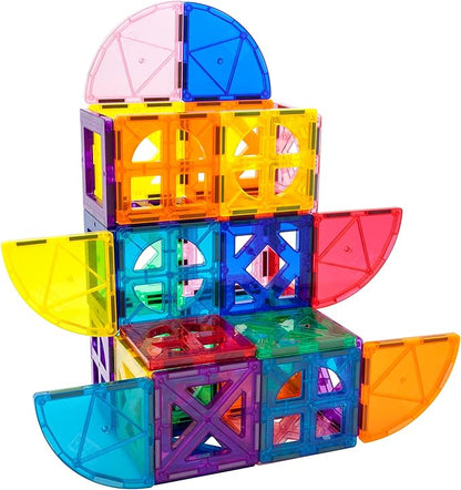PicassoTiles Magnetic Building Block Quarter Round and Window Set Magnet Construction Toy Educational Kit Engineering STEM Learning Playset Child Brain Development Stacking Blocks Playboards