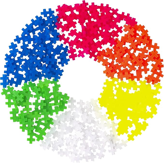 PLUS PLUS 240 Piece Interlocking Building Blocks for Kids, Open Ended Connecting Toys, STEM Bin Mini Manipulatives - Neon Mix Play Tube & Baseplate