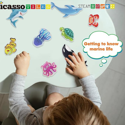 PicassoTiles Magnet Tile Building Blocks 8 Marine Animal Action Figures Compatible Magnetic Accessory Playset Tiles Kids Toys STEM Educational Learning Preschool Toddler Girls Boys Age 3+ PTA25