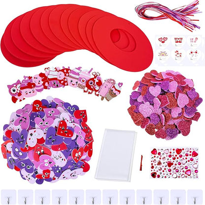 Winlyn 12 Sets Valentine's Day Craft Kits Heart Crafts DIY Heart Wreath Ornaments Decorations Art Sets Foam Smile Heart Stickers for Kids Valentine's Day Party Classroom Activities Gift Exchange