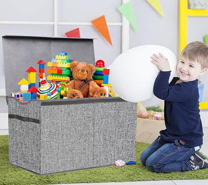 YOLOXO Toy Box Chest, Collapsible Sturdy Storage Bins with Lids, Extra Large Kids Toy Storage Organizer Boxes Bins Baskets for Kids, Boys, Girls, Nursery Room, Playroom, Closet (Linen Gray)