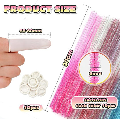 TOAOB 100pcs Gradient Glitter Pipe Cleaners 10 Colors Chenille Stems for Crafts 12 Inch Fuzzy Sticks Craft Supplies for DIY Art Craft Projects Home Decorations
