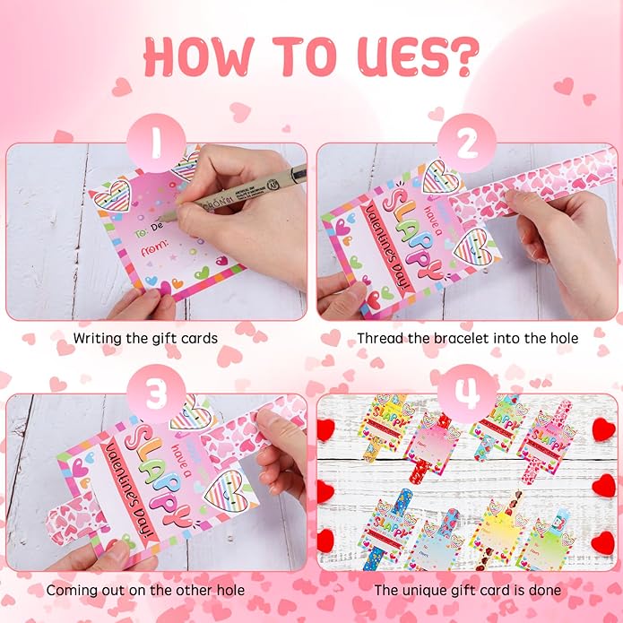 Valentines day gifts - 48Pcs Valentines Slap Bracelets toys for Kids School Class Classroom Valentines Day Cards Gifts Prizes Party Favors