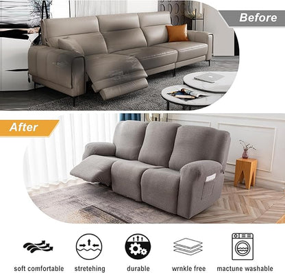 Genina Recliner Cover Stretch Couch Covers, Sofa slipcover for Reclining Couch Thick Jacquard Furniture Protector Washable (Light Grey, 3 Seat)