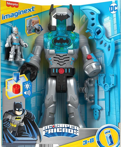 Fisher-Price Imaginext DC Super Friends Batman Toy Insider & Exo Suit 12-Inch Robot with Lights Sounds & Figure for Ages 3+ Years, Defender Grey