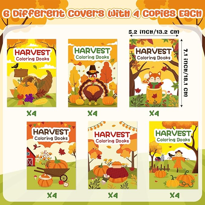Fall Harvest Coloring Books for Kids 24Pcs Bulk Thanksgiving Mini Coloring Booklet DIY Art Drawing Book with Pumpkin Turkey for Toddlers Autumn Thanksgiving Birthday Party Favors Goodie Bag Filler