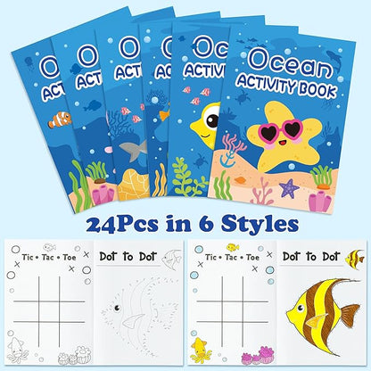BZaber Ocean Activity Coloring Books - 24Pcs Under The Sea Including Turtle Jellyfish Starfish Shark Clownfish DIY Art Drawing Pattern Under The Sea Birthday Party Favors Home School Supply for Kids