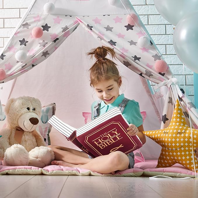 Children's Cartoon Plush Toy Throw Pillows, Christmas Holiday Bible Book Pillow That Opens, Home Aesthetic Room Decorative Pillow, Kids Pillow, for Bedroom Sofa Cushion Chair Couch Bed (Red)