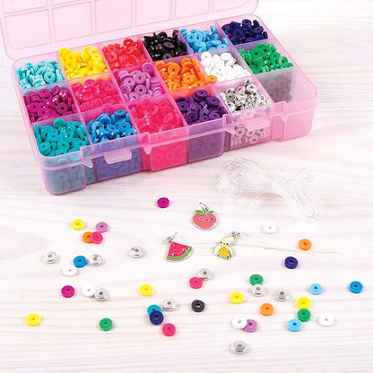 Make It Real - Heishi Beads with Storage Case - Jewelry & Charm Bracelet Making Kit with Storage Case - Friendship Bracelet Set with Beads, Charms & Thread - Arts & Crafts Bead Kit for Girls