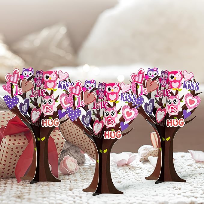 BeYumi 16Pcs Valentine’s Day Heart Trees Craft Kit for Kids Make Your Own Owl Heart Trees Decorations DIY Valentine’s Day Crafts Set Holiday School Classroom Home Party Fun Activities Decor