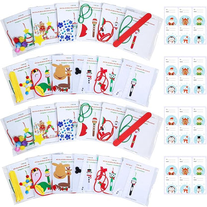 Winlyn 24 Sets Christmas Craft Kits Popsicle Stick Christmas Ornaments Winter Crafts DIY Craft Stick Santa Snowman Elf Reindeer Ornaments Art Sets for Kids Holiday Classroom Activities Party Favors