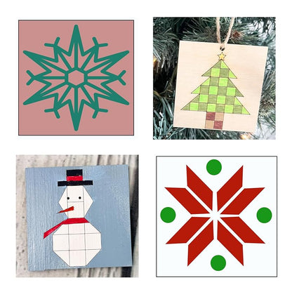 4 Barn Quilt Kit DIY Pattern to Paint, Unfinished Wood Quilting Block Sign for Painting, DIY Paintable Art, Adults Kids (6 Inches Square) (Winter Set Snowman, Christmas Tree, Snowflake) AVTRBoutique