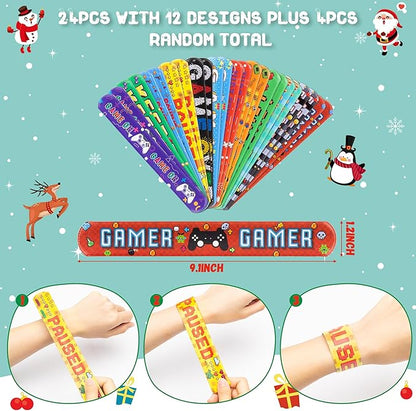 Haooryx Valentine's Exchange Gifts Bulk - 28-Piece Video Game Slap Bracelets with Greeting Cards Valentine's Day Kids' Multi-Item Party Favor Packs Class School Prizes Heartfelt Game Nights Reward