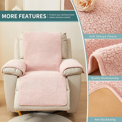 vctops Sherpa Fleece Recliner Chair Cover Super Soft Warm Plush Sofa Slipcover Furniture Protector Non Slip Washable Reclining Chair Cover for Kids, Pets (Pink,30"x91")