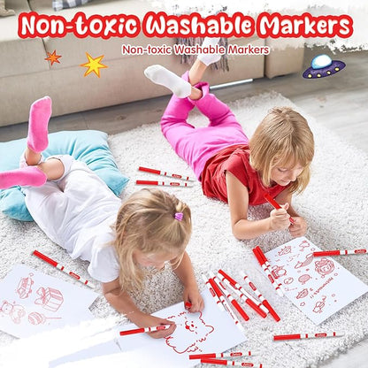 Janlaugh 48 Pcs Line Washable Markers Bulk Red Fine Tip Markers Set Coloring Markers for Kids Thin Washable Markers Red Tips Markers for Art School Supplies, Back to School Supplies, Ages 6+