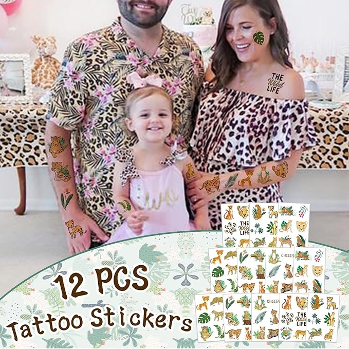 Cheetah Party Favors Cheetah Theme Slap Bracelets Key Chains Badge Temporary Tattoos Gift Bags for Kids Jungle Leopard Cheetah Birthday Party Baby Shower Safari Party Supplies