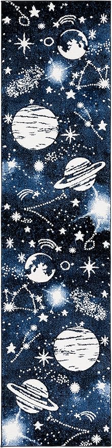 SAFAVIEH Carousel Kids Collection Runner Rug - 2' x 8', Dark Blue & Light Blue, Non-Shedding & Easy Care, Ideal for High Traffic Areas for Boys & Girls in Playroom, Nursery, Bedroom (CRK122M)