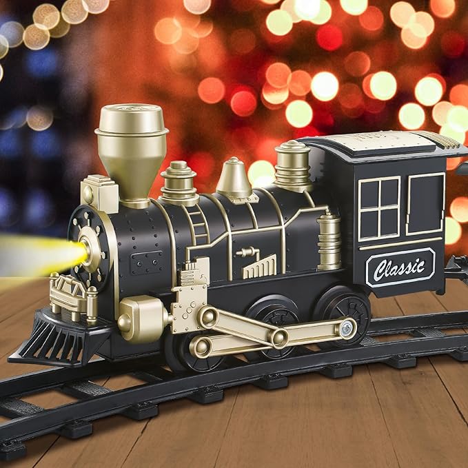 JUQU Train Set - Train Toys for Boys w/Lights & Sounds (ON/Off), Toddler Toy Train Sets w/Locomotive Engine, Cars& Tracks, Christmas Train Gift for 3 4 5 6 7 8+ Year Old Kids Birthday Gifts