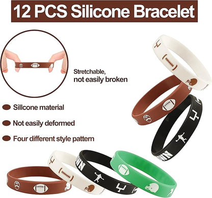 Football Party Favor Set 108 Pcs Rugby Rubber Treat Box Stickers Silicone Bracelet Tattoo Stickers Key Buckle Prefect for Football Theme Party and Birthday Party Supplies Decorations