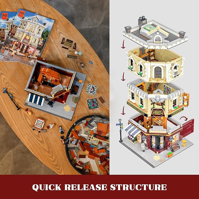 FUNWHOLE Antique-Store Lighting Building-Bricks Set - City Town Corner Collectibles Shop LED Light Modular Building Model Set 2847 Pcs for Adults and Teen