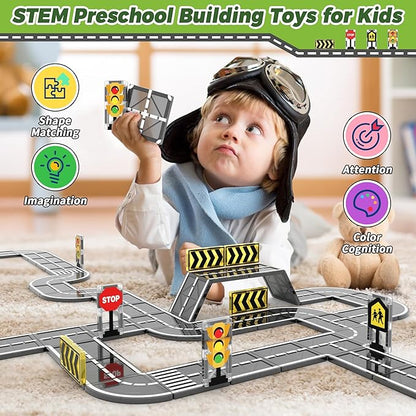 Magnetic Tiles Road Expansion Set, STEM Magnetic Building Blocks for Kids Ages 3-5 4-8 5-7, Preschool Learning Sensory Kids Toys for Toddler Birthday